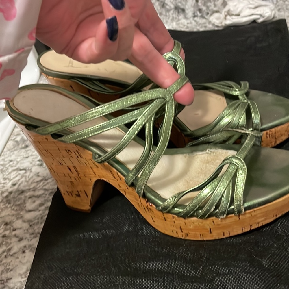 Authentic Dior Green Metallic platform heel Sandles Sz 38half